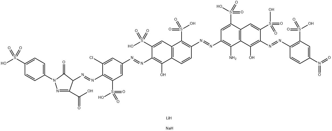 835914-81-3, 4-[[4-[[6-[[1-Amino-8-hydroxy-7-[(4-nitro-2-sulfophenyl)azo]-4,6-disulfo-2-naphthalenyl]azo]-1-hydroxy-3,5-disulfo-2-naphthalenyl]azo]-2-chloro-6-sulfophenyl]azo]-4,5-dihydro-5-oxo-1-(4-sulfophenyl)-1H-pyrazole-3-carboxylic acid, lithium sodium salt